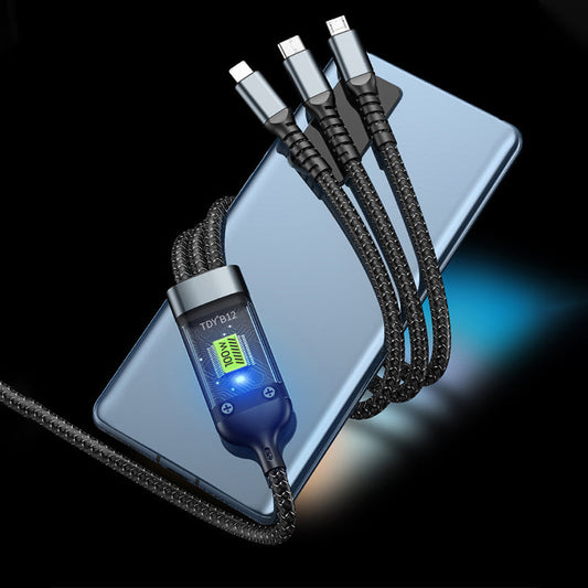 🔌 KAUFEN 2 ERHALTEN 3! ✨ Transparentes Leuchtendes 3-in-1-Datenkabel - USB-C/Micro-USB/Lightning mit LED-Ladeanzeige & Nylon-Geflecht für Superschnelles Aufladen 📱💫