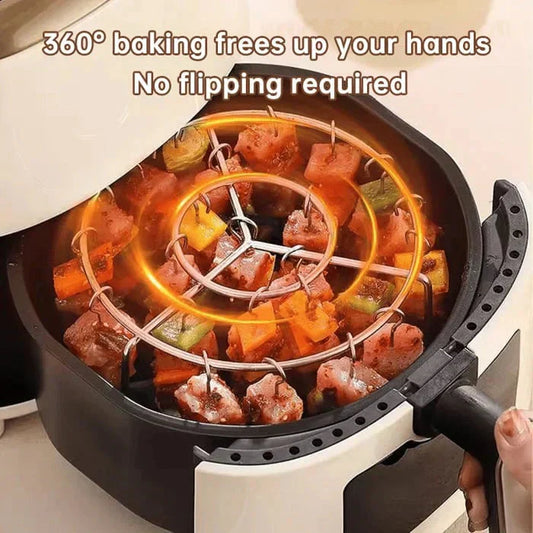 🔥 50% RABATT JETZT! ✨ Vertikaler Grillrost für Heißluftfritteusen - 8 Edelstahl-Spieße mit hitzebeständigen Handschuhen für gesundes Grillen 🥩🍢