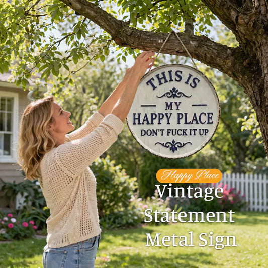 📦 KAUFE 3, ERHALTE 1 GRATIS! 🏡 Vintage-Metallschild "Happy Place" – Wetterfest, dekorativ & perfekt für Zuhause oder Garten ✨