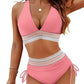 🩱🏝️ Hoch Taillierte Bikini-Sets – Bauchkontrolle, Farbblock-Design & Perfekt für Strand/Pool ✨