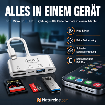 🛍️ 50% RABATT! 📱 3-in-1 Speicherkartenleser – USB-C, Lightning & USB-A – Plug & Play für iPhone, Android, PC & Mac ⚡