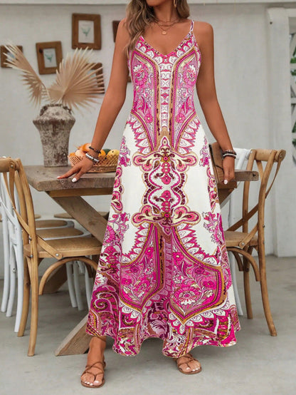 👗 60% RABATT! 💃 Retro-Print Maxikleid für Damen – Trägerlos mit V-Ausschnitt, Fließender Stoff & Perfekt für besondere Anlässe ✨