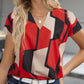 👚 50% RABATT! 💥 Damen Große Größen Colorblock Bluse Kurzarm – Leichter Stoff & lockerer Schnitt – Farbenfrohes Design, perfekt für heiße Tage – bequem und stilvoll für den Alltag 🌸