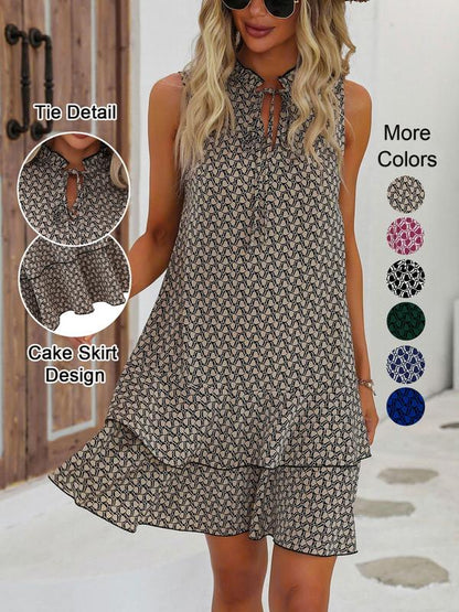 👗 50% RABATT! 🎉 Damenkleid mit Schleife & geometrischem Muster – Elegant, verspielt & perfekt für besondere Anlässe 💃