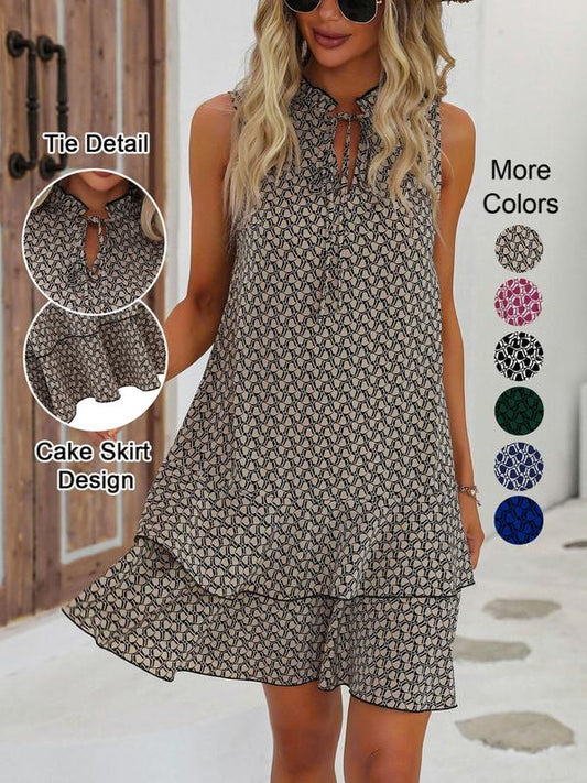 👗 50% RABATT! 🎉 Damenkleid mit Schleife & geometrischem Muster – Elegant, verspielt & perfekt für besondere Anlässe 💃