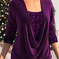 💜 LETZTER TAG VERKAUF: 60% RABATT! ✨ Pailletten Fake-Zweiteiler-Top – Elastisches Glitzerstoff-Design mit Raffung für festliche Anlässe 🎀📦