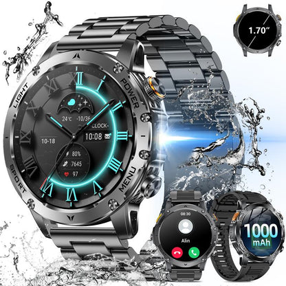 ⌚ 50% RABATT! 🏋️ Herren Smartwatch Militärstil – 1,7″ AMOLED, 1100mAh, IP68 & 110 Sportmodi – LED-Taschenlampe, Herzfrequenz & Schlafüberwachung 💪