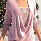 💜 LETZTER TAG VERKAUF: 60% RABATT! ✨ Pailletten Fake-Zweiteiler-Top – Elastisches Glitzerstoff-Design mit Raffung für festliche Anlässe 🎀📦