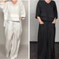 👚 50% RABATT! 🌸 V-Ausschnitt Top & Weite Hose – Atmungsaktiv, Asymmetrischer Schnitt & Praktische Taschen Für Einen Lässigen Look 🍂