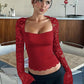 👚 60% RABATT! ✨ Einfarbiges Damen-T-Shirt – Spitzenblumenmuster, Gesplittete Rüschen & Transparente Ärmel Für Einen Romantischen Look 🌸
