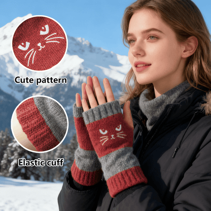 🧤 60% RABATT JETZT! 🐱 Strickhandschuhe mit Katzenmotiv - Weich & Fingerlos, Perfekt für Stil und Funktionalität im Winter ✨