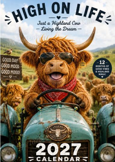 🐮 50% RABATT! 🗓️ Lustiger Hochlandkuh-Wandkalender 2027 – A4-Format, witzige Bilder & viel Glück – Perfekte Deko fürs ganze Jahr ✨