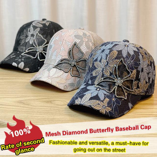 🧢 50% RABATT! 🦋 Mesh-Diamant-Schmetterling-Baseballkappe – Atmungsaktiv, Verstellbare Passform & Perfekt Für Einen Leichten, Trendigen Look ☀️
