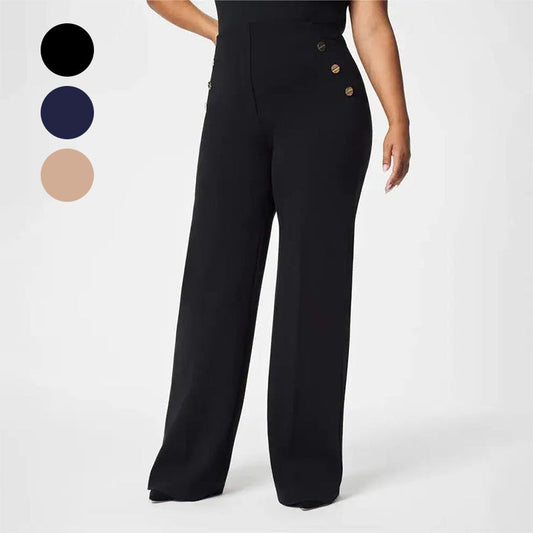 👖 60% RABATT! ✨ Damen-Plus-Size-Hochdehnbare Hochtaillen-Hosen mit Weitem Bein - Atmungsaktives Material mit Elastischem Bund für Täglichen Komfort 🌸✨