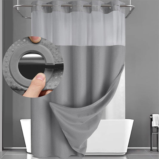 🚿 50% RABATT! 🛁 Doppellagiges Duschvorhang-Set mit Futter – Abnehmbar, Ohne Haken, Weißes Waffel-Design Für Ein Sauberes, Modernes Badezimmer ✨