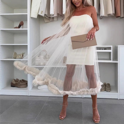 🌸✨Trägerloses Damen-Kleid mit Tüll-Schicht und Rüschenbesatz