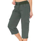 👖 60% RABATT! 🧳 Einfarbige 3/4-Cargohose mit Hoher Taille & Kordelzug für Damen – Bequem, Stylisch & Praktische Taschen 🌸