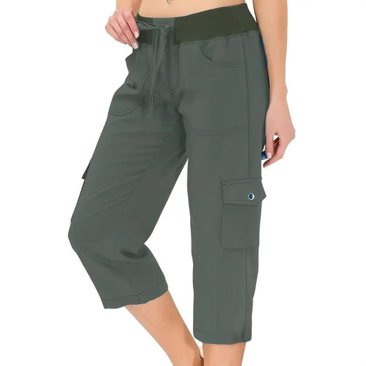 👖 60% RABATT! 🧳 Einfarbige 3/4-Cargohose mit Hoher Taille & Kordelzug für Damen – Bequem, Stylisch & Praktische Taschen 🌸