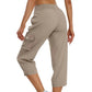 👖 60% RABATT! 🧳 Einfarbige 3/4-Cargohose mit Hoher Taille & Kordelzug für Damen – Bequem, Stylisch & Praktische Taschen 🌸