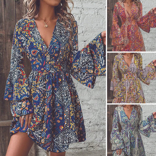 👗 50% RABATT! 🌸 Damen elegantes Kleid mit Paisley-Muster, V-Ausschnitt & ausgestellten Ärmeln – Fließend, verspielt & perfekt für Sommer, Urlaub oder besondere Anlässe ✨
