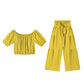 👚 60% RABATT! 👑 Damen Zweiteiliges Set – Schulterfreies Oberteil mit Puffärmeln & Weitbeinhose, Elegant & Perfekt für Sommer 🌸
