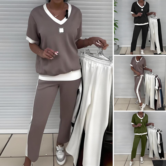 👚 60% RABATT! 🌸 Lässiges Damen-Zweiteiler – Top mit V-Ausschnitt & Hose, Bequemer Schnitt & Perfekt Für Den Alltag 💃