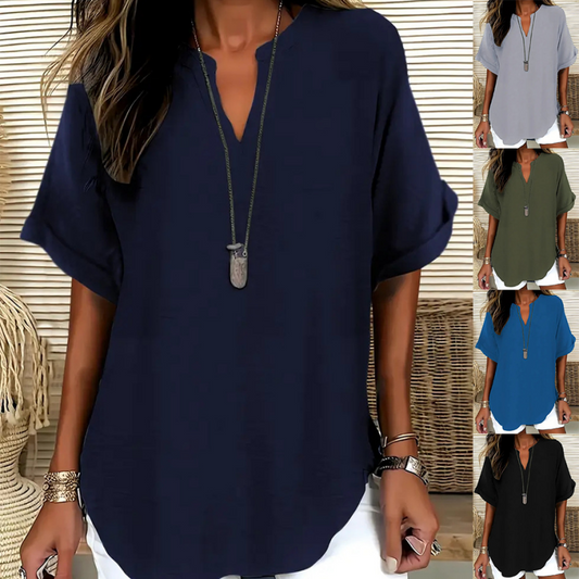 👚 60% RABATT! 🌸 Modisches Lockeres Einfarbiges Kurzarm-Oberteil – Bequem, Vielseitig & Perfekt für Den Frühling ☀️