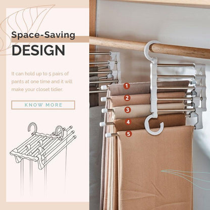 👖 BUY 2 GET 1 FREE! 🔥 Telescopic Folding Pants Rack - Space-Saving Multilayer Design for Closet/Storage Organization 🏠✨