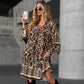 Elegant V-Neck Long-Sleeve Printed Dress 👗 – Figure-Flattering for Spring Tea/Date Nights