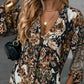 Elegant V-Neck Long-Sleeve Printed Dress 👗 – Figure-Flattering for Spring Tea/Date Nights