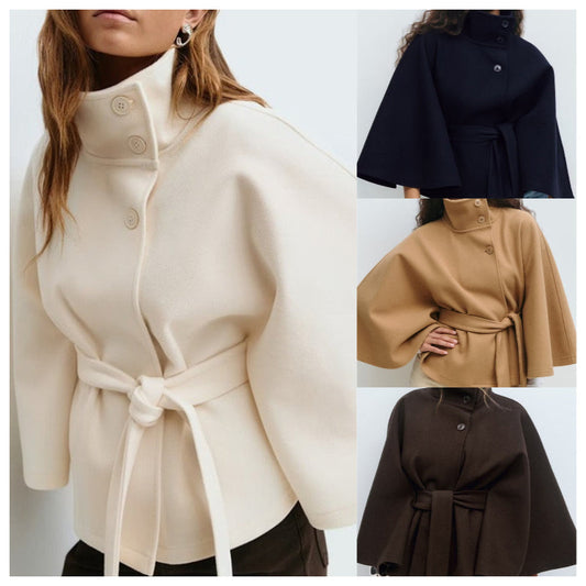 🧥 50% RABATT! 🍂 Damen Stehkragen Schalmantel mit Gürtel – Eleganter Look, Figurbetonter Schnitt & Perfekt Für Den Herbst 💃