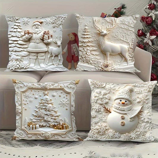 🛏️ 50% RABATT JETZT! ✨ 4-teiliges Weihnachtskissen-Set - Santa, Schneemann, Tannenbaum & Rentier Motive mit Weichem Samt für Festliche Stimmung 🎄❤️