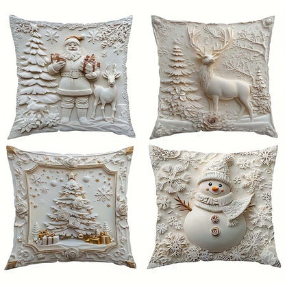 🛏️ 50% RABATT JETZT! ✨ 4-teiliges Weihnachtskissen-Set - Santa, Schneemann, Tannenbaum & Rentier Motive mit Weichem Samt für Festliche Stimmung 🎄❤️