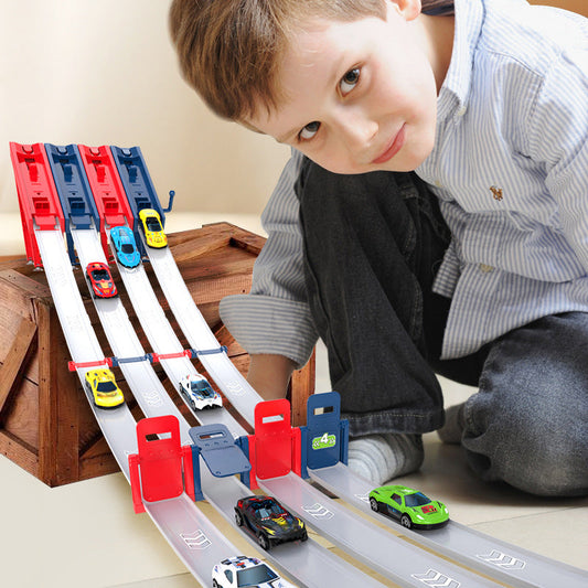 🏎️ 50% RABATT JETZT! DOPPELTE BAHN, DOPPELTER SPAß! ✨ Doppelte Spielzeugauto-Starter-Rennbahn - 2 Starter mit 360° Loopings & 6 Geschwindigkeitsstufen für Wettkampfspaß unter Geschwistern! 🚗✨