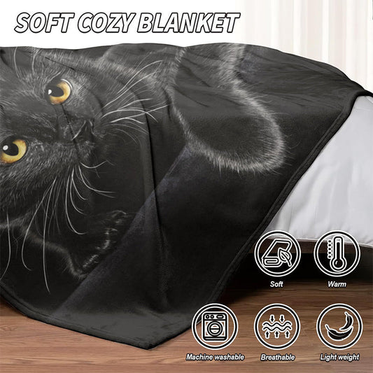 🐱 60% RABATT JETZT! 🔥 Ultra-Warme Bettdecke mit Schwarz Katze Motiv - Verstärkte Kanten & Kuschelweich, Perfekt für Kalte Nächte ❄️✨