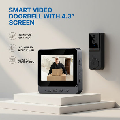 🔔 50% RABATT! 📹 4,3" Smart Video-Türklingel – Kabellos, Gegensprechanlage, Aufzeichnung & Bohrfrei 🏠