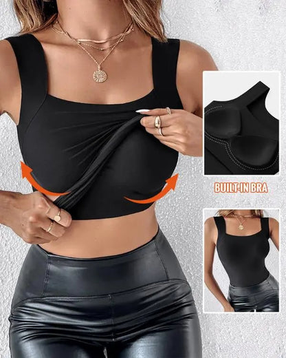 👚Damen Thermo-Tanktop mit U-Ausschnitt – Integrierter BH, Nahtlos & Perfekt zum Unterziehen 🏃‍♀️