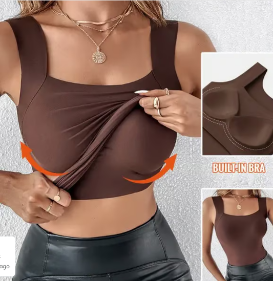 👚Damen Thermo-Tanktop mit U-Ausschnitt – Integrierter BH, Nahtlos & Perfekt zum Unterziehen 🏃‍♀️