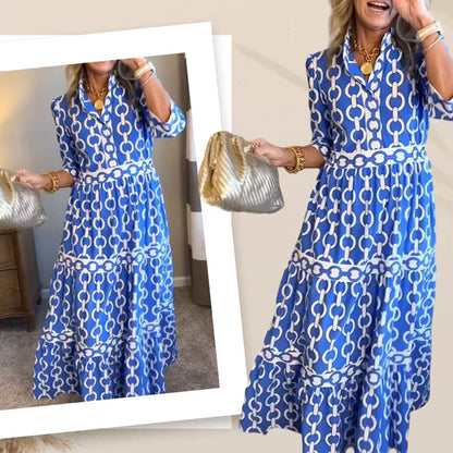 👗 50% RABATT! 🌸 Maxikleid für Damen mit Geometrischem Print & V-Ausschnitt – Figurbetont, Leichter Stoff & Perfekt Für Frühling & Sommer ☀️
