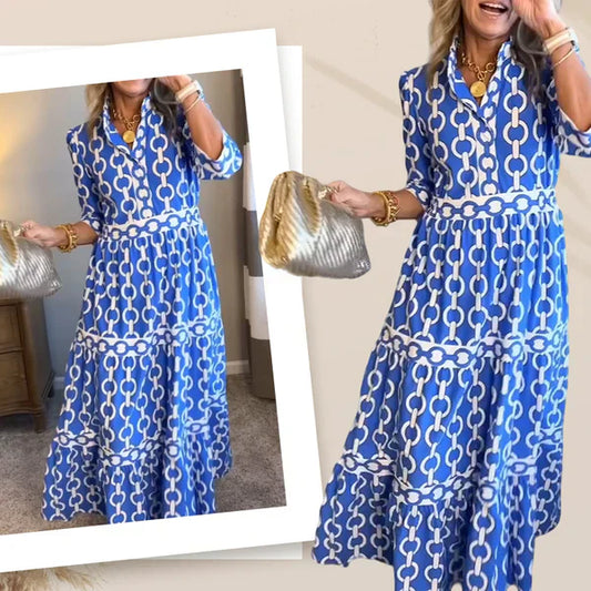 👗 50% RABATT! 🌸 Maxikleid für Damen mit Geometrischem Print & V-Ausschnitt – Figurbetont, Leichter Stoff & Perfekt Für Frühling & Sommer ☀️