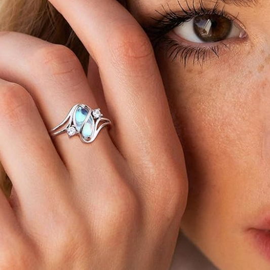 💍 50% RABATT! 💎 Geometrischer Damenring mit ovalem grünem Mondstein & Zirkonia – Modern, Stilvoll & Täglicher Tragekomfort ✨