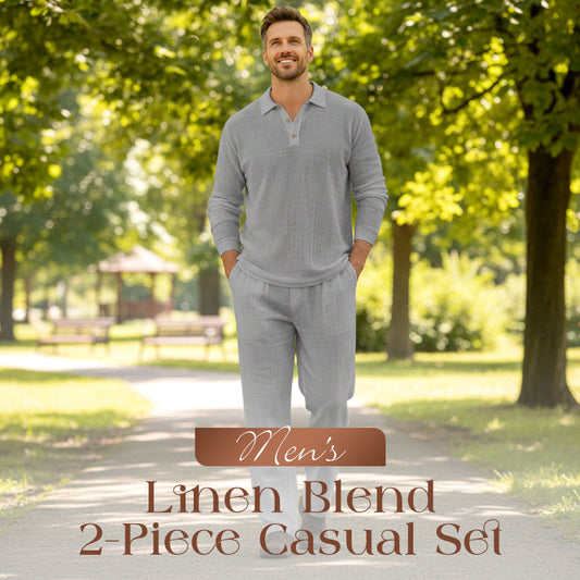 👕 60% RABATT! 🌞 Herren 2-teiliger Freizeit-Set – Leinen Polo-Shirt mit Langen Ärmeln & Lange Hose, Atmungsaktiv & Perfekt für Frühling & Sommer 🌿