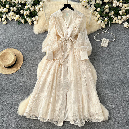 👗60% RABATT! 🔥 Vintage besticktes Kleid mit Laternenärmeln – Romantische Stickerei, Puffärmel & Schmeichelnde A-Linie 🌸