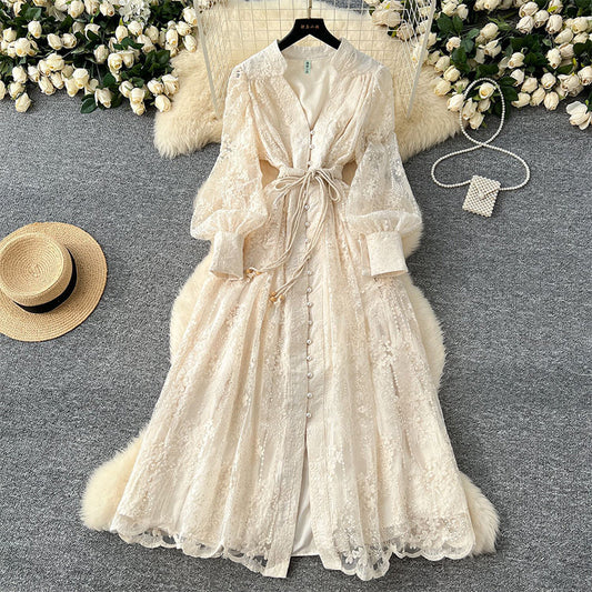 👗60% RABATT! 🔥 Vintage besticktes Kleid mit Laternenärmeln – Romantische Stickerei, Puffärmel & Schmeichelnde A-Linie 🌸