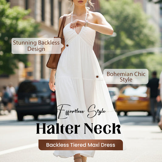 👗 60% RABATT! 🌞 Halsfreies, Rückenfreies Layering-Maxikleid – Bohemian Chic, Fließend & Perfekt für Den Frühling ☀️
