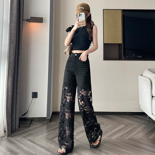 👖 60% RABATT! 💜 Damen-Hose mit Strass-Print und Cut-Outs – Auffälliges Design, Bequeme Passform & Modischer Hingucker ✨