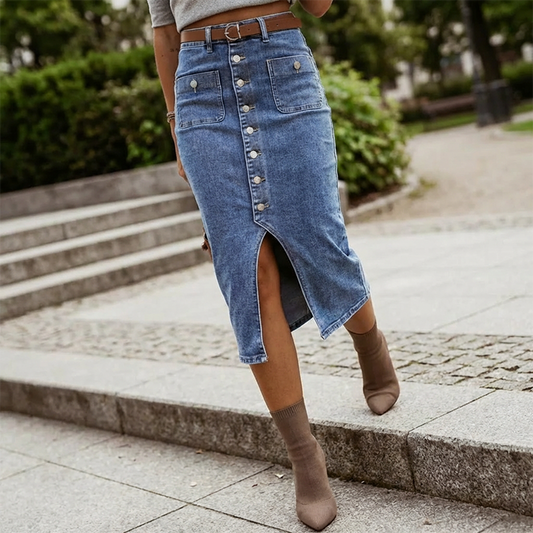 👗 60% RABATT! ⏳ Denimrock mit Hoher Taille und Knopfleiste – Schmeichelhafte A-Linie, Verstellbare Passform & Klassischer Look 💙