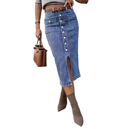 👗 60% RABATT! ⏳ Denimrock mit Hoher Taille und Knopfleiste – Schmeichelhafte A-Linie, Verstellbare Passform & Klassischer Look 💙