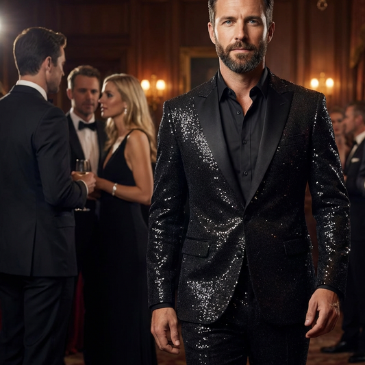 🕴️ 60% RABATT! ✨ Schwarzer Herren-Smoking mit Glitzer – Taillierte Passform, Funkelndes Design & Perfekt für Galas 🎩