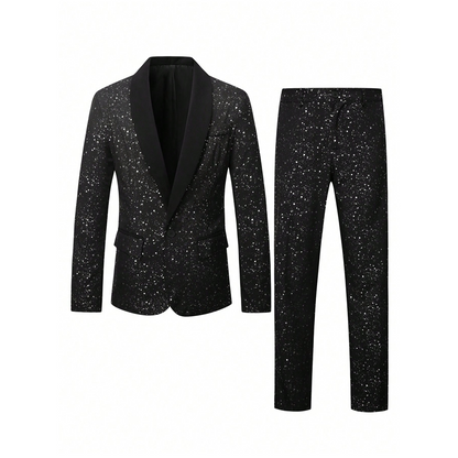 🕴️ 60% RABATT! ✨ Schwarzer Herren-Smoking mit Glitzer – Taillierte Passform, Funkelndes Design & Perfekt für Galas 🎩